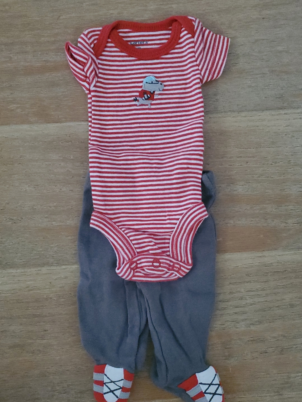 Carter's Red and White Striped One-Piece Bodysuit with Gray Footed Pants